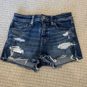 American Eagle Outfitters Dark Blue Distressed Jean Shorts